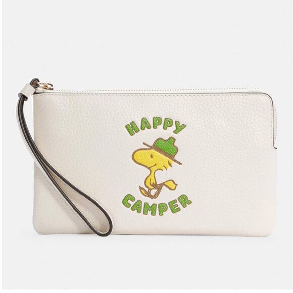 Coach X Peanuts Large Corner Zip Wristlet With Woodstock